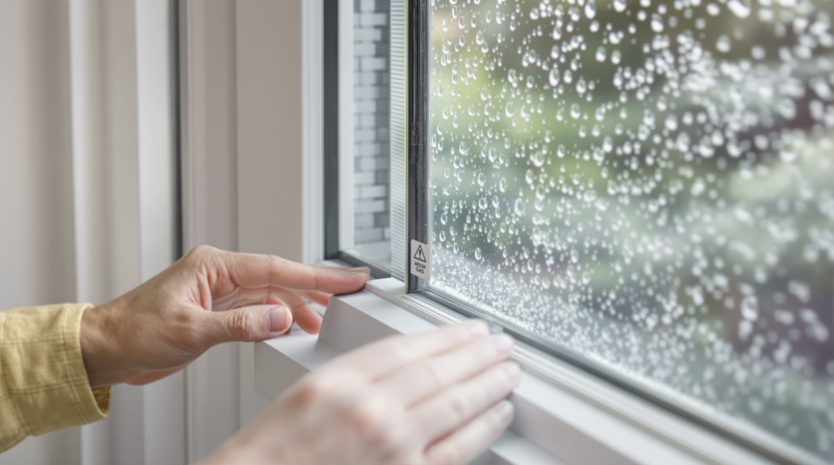 Energy efficient triple-pane window closeup
